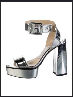 Jimmy Choo Silver Metallic Platform Block-Heel Sandal
